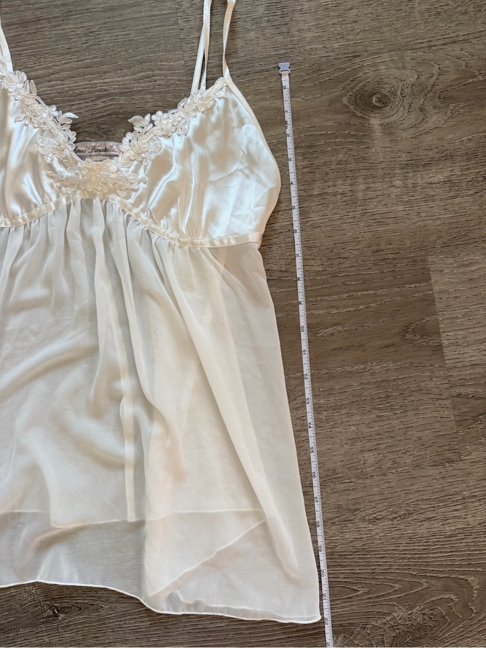 Linea Donatella Silky Ivory Lingerie Slip babydoll chemise with Lace Trim